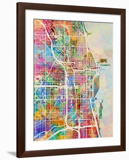 Chicago City Street Map-Michael Tompsett-Framed Art Print