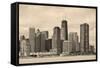 Chicago City Urban Skyline Black and White with Skyscrapers over Lake Michigan with Cloudy Blue Sky-Songquan Deng-Framed Stretched Canvas