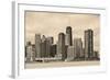 Chicago City Urban Skyline Black and White with Skyscrapers over Lake Michigan with Cloudy Blue Sky-Songquan Deng-Framed Photographic Print