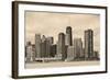 Chicago City Urban Skyline Black and White with Skyscrapers over Lake Michigan with Cloudy Blue Sky-Songquan Deng-Framed Photographic Print