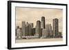 Chicago City Urban Skyline Black and White with Skyscrapers over Lake Michigan with Cloudy Blue Sky-Songquan Deng-Framed Photographic Print