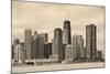 Chicago City Urban Skyline Black and White with Skyscrapers over Lake Michigan with Cloudy Blue Sky-Songquan Deng-Mounted Photographic Print