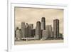 Chicago City Urban Skyline Black and White with Skyscrapers over Lake Michigan with Cloudy Blue Sky-Songquan Deng-Framed Photographic Print