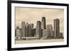 Chicago City Urban Skyline Black and White with Skyscrapers over Lake Michigan with Cloudy Blue Sky-Songquan Deng-Framed Photographic Print