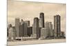 Chicago City Urban Skyline Black and White with Skyscrapers over Lake Michigan with Cloudy Blue Sky-Songquan Deng-Mounted Photographic Print