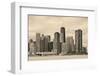 Chicago City Urban Skyline Black and White with Skyscrapers over Lake Michigan with Cloudy Blue Sky-Songquan Deng-Framed Photographic Print