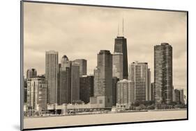 Chicago City Urban Skyline Black and White with Skyscrapers over Lake Michigan with Cloudy Blue Sky-Songquan Deng-Mounted Photographic Print