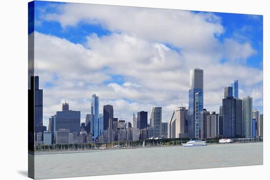 Chicago City Urban Skyline Panorama with Skyscrapers over Lake Michigan with Cloudy Blue Sky.-Songquan Deng-Stretched Canvas