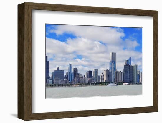 Chicago City Urban Skyline Panorama with Skyscrapers over Lake Michigan with Cloudy Blue Sky.-Songquan Deng-Framed Photographic Print