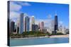 Chicago City Urban Skyline with Skyscrapers over Lake Michigan with Cloudy Blue Sky.-Songquan Deng-Stretched Canvas