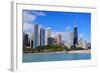 Chicago City Urban Skyline with Skyscrapers over Lake Michigan with Cloudy Blue Sky.-Songquan Deng-Framed Photographic Print