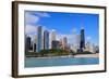 Chicago City Urban Skyline with Skyscrapers over Lake Michigan with Cloudy Blue Sky.-Songquan Deng-Framed Photographic Print