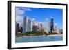Chicago City Urban Skyline with Skyscrapers over Lake Michigan with Cloudy Blue Sky.-Songquan Deng-Framed Photographic Print