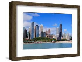 Chicago City Urban Skyline with Skyscrapers over Lake Michigan with Cloudy Blue Sky.-Songquan Deng-Framed Photographic Print