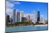 Chicago City Urban Skyline with Skyscrapers over Lake Michigan with Cloudy Blue Sky.-Songquan Deng-Mounted Photographic Print