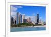 Chicago City Urban Skyline with Skyscrapers over Lake Michigan with Cloudy Blue Sky.-Songquan Deng-Framed Photographic Print