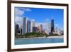 Chicago City Urban Skyline with Skyscrapers over Lake Michigan with Cloudy Blue Sky.-Songquan Deng-Framed Photographic Print