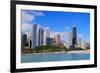 Chicago City Urban Skyline with Skyscrapers over Lake Michigan with Cloudy Blue Sky.-Songquan Deng-Framed Photographic Print