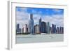 Chicago City Urban Skyline with Skyscrapers over Lake Michigan with Cloudy Blue Sky.-Songquan Deng-Framed Photographic Print