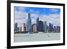 Chicago City Urban Skyline with Skyscrapers over Lake Michigan with Cloudy Blue Sky.-Songquan Deng-Framed Photographic Print