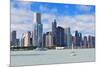 Chicago City Urban Skyline with Skyscrapers over Lake Michigan with Cloudy Blue Sky.-Songquan Deng-Mounted Photographic Print