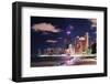 Chicago City Urban Skyscraper at Night at Downtown Lakefront Illuminated with Lake Michigan and Wat-Songquan Deng-Framed Photographic Print