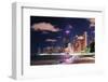 Chicago City Urban Skyscraper at Night at Downtown Lakefront Illuminated with Lake Michigan and Wat-Songquan Deng-Framed Photographic Print