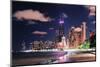 Chicago City Urban Skyscraper at Night at Downtown Lakefront Illuminated with Lake Michigan and Wat-Songquan Deng-Mounted Photographic Print