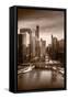 Chicago City View Afternoon BW-Steve Gadomski-Framed Stretched Canvas