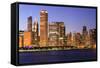 Chicago Cityscape at Dusk Viewed from Lake Michigan, Chicago, Illinois, United States of America-Amanda Hall-Framed Stretched Canvas