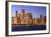 Chicago Cityscape at Dusk Viewed from Lake Michigan, Chicago, Illinois, United States of America-Amanda Hall-Framed Photographic Print