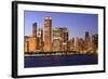 Chicago Cityscape at Dusk Viewed from Lake Michigan, Chicago, Illinois, United States of America-Amanda Hall-Framed Photographic Print