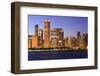 Chicago Cityscape at Dusk Viewed from Lake Michigan, Chicago, Illinois, United States of America-Amanda Hall-Framed Photographic Print