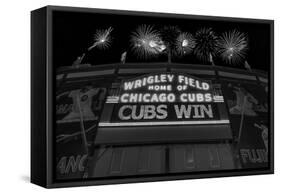 Chicago Cubs Win Fireworks Night BW-Steve Gadomski-Framed Stretched Canvas