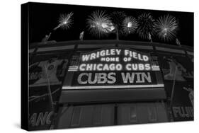 Chicago Cubs Win Fireworks Night BW-Steve Gadomski-Stretched Canvas