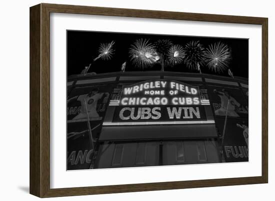 Chicago Cubs Win Fireworks Night BW-Steve Gadomski-Framed Photographic Print