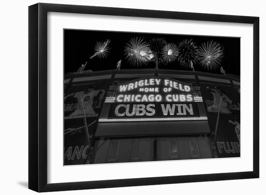 Chicago Cubs Win Fireworks Night BW-Steve Gadomski-Framed Photographic Print