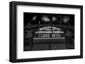 Chicago Cubs Win Fireworks Night BW-Steve Gadomski-Framed Photographic Print