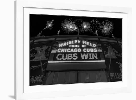 Chicago Cubs Win Fireworks Night BW-Steve Gadomski-Framed Photographic Print