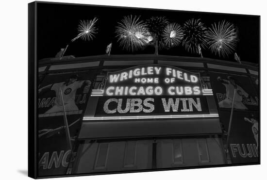 Chicago Cubs Win Fireworks Night BW-Steve Gadomski-Framed Stretched Canvas