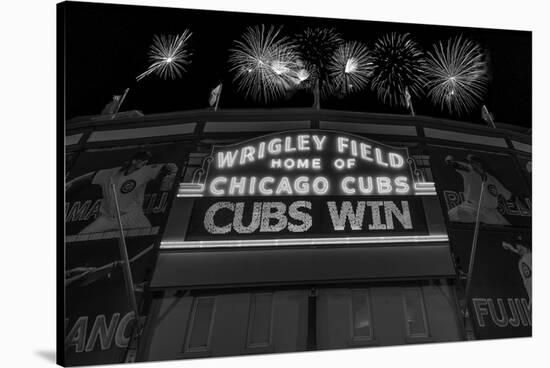 Chicago Cubs Win Fireworks Night BW-Steve Gadomski-Stretched Canvas