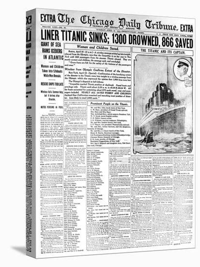 Chicago Daily Tribune Headlining the Titanic Disaster-null-Stretched Canvas