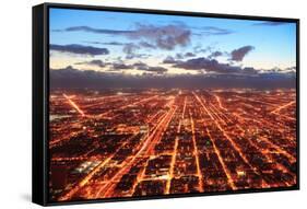 Chicago Downtown Aerial Panorama View at Dusk with Skyscrapers and City Skyline.-Songquan Deng-Framed Stretched Canvas