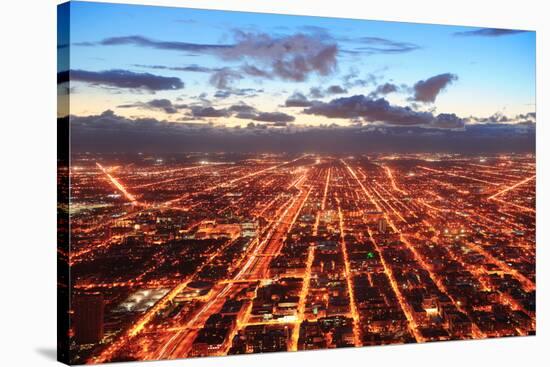 Chicago Downtown Aerial Panorama View at Dusk with Skyscrapers and City Skyline.-Songquan Deng-Stretched Canvas