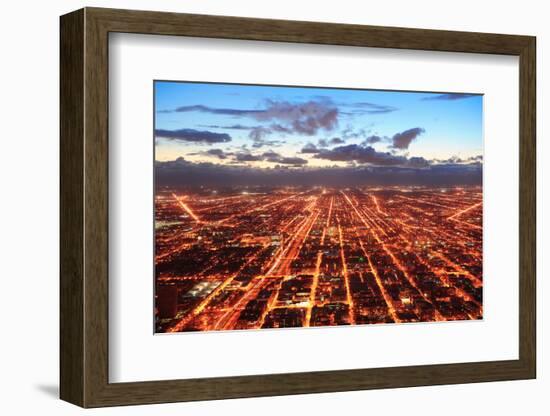 Chicago Downtown Aerial Panorama View at Dusk with Skyscrapers and City Skyline.-Songquan Deng-Framed Photographic Print