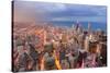Chicago Downtown Aerial View at Dusk with Skyscrapers and City Skyline at Michigan Lakefront-Songquan Deng-Stretched Canvas