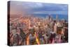 Chicago Downtown Aerial View at Dusk with Skyscrapers and City Skyline at Michigan Lakefront-Songquan Deng-Stretched Canvas