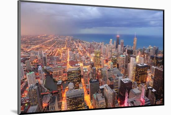 Chicago Downtown Aerial View at Dusk with Skyscrapers and City Skyline at Michigan Lakefront-Songquan Deng-Mounted Photographic Print