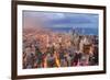 Chicago Downtown Aerial View at Dusk with Skyscrapers and City Skyline at Michigan Lakefront-Songquan Deng-Framed Photographic Print