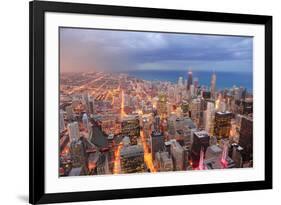 Chicago Downtown Aerial View at Dusk with Skyscrapers and City Skyline at Michigan Lakefront-Songquan Deng-Framed Photographic Print